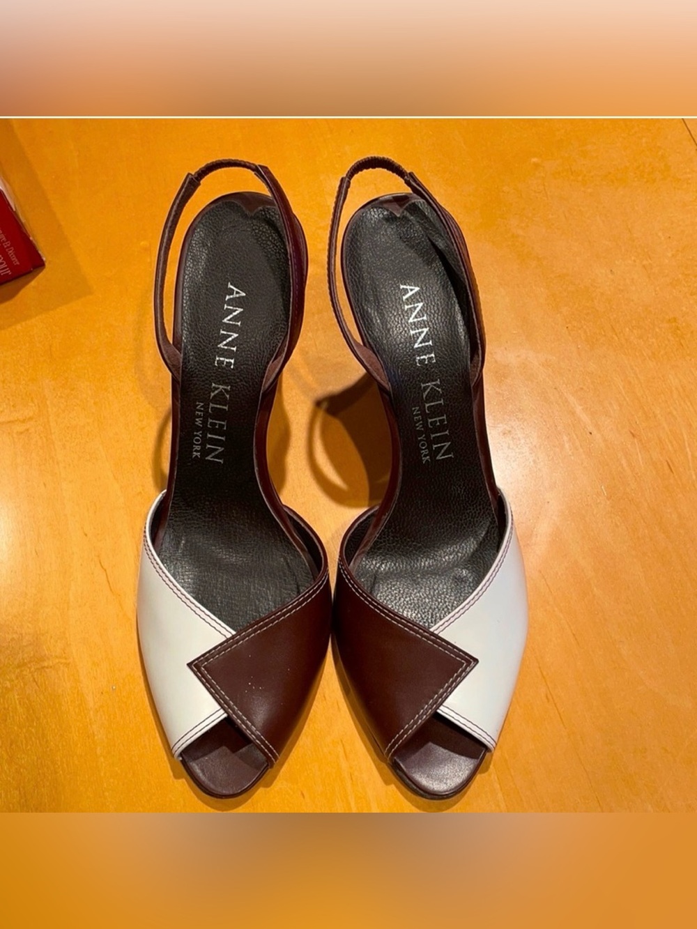 Listing for Mom - Anne Klein Women's Brown and White Slingback Peep-Toe Heels